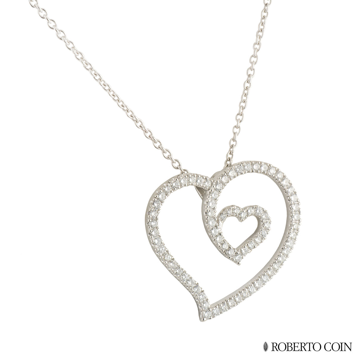 Roberto Coin White Gold Diamond Heart Pendant 0.96ct G/VS | Rich Diamonds